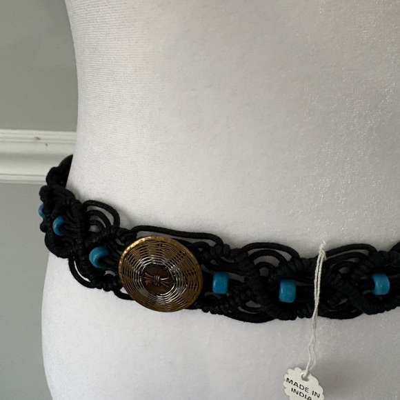 Black and Gold Beaded Women's Boho braided macrame belt - Picture 2 of 6